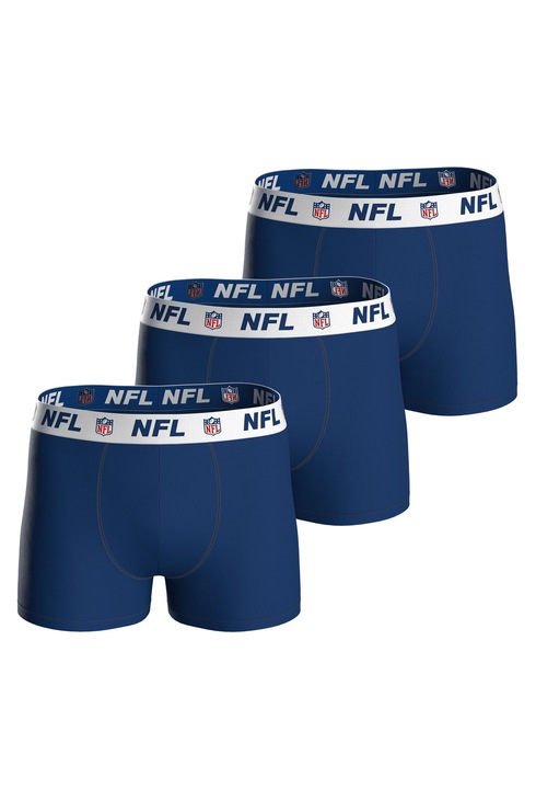 NFL, Set de boxeri din amestec de bumbac cu banda elastica cu logo in talie - 3 perechi, Albastru inchis