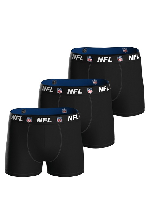 NFL, Set de boxeri din amestec de bumbac cu banda elastica cu logo in talie - 3 perechi, Negru