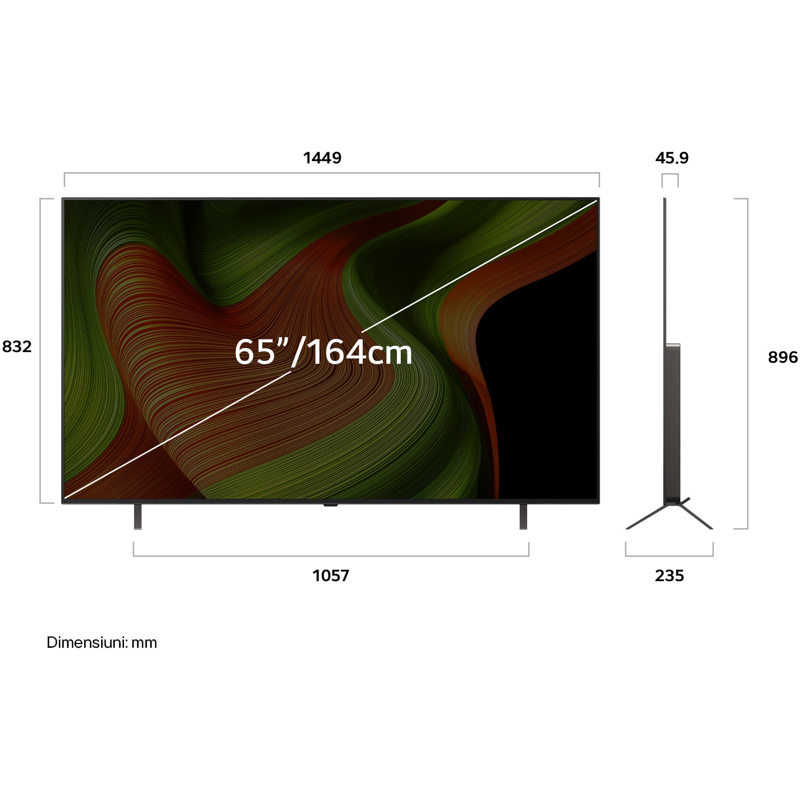 Televizor LG OLED 65B53LA, 164 cm, Smart, 4K Ultra HD, 100 Hz, Clasa F (Model 2025)
