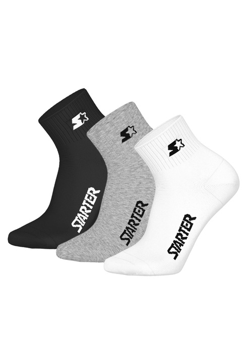 Starter, Set de sosete scurte unisex - 3 perechi, Alb/Negru/Gri