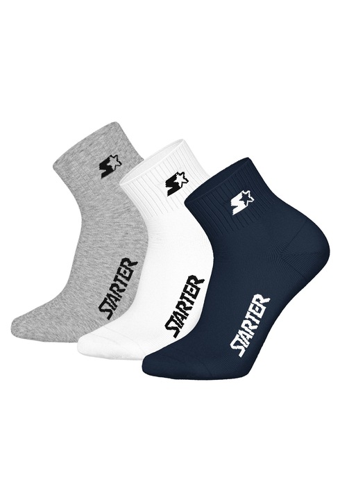 Starter, Set de sosete scurte unisex - 3 perechi, Alb/Gri/Albastru inchis