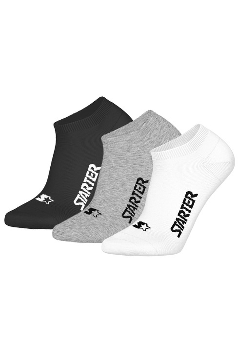 Starter, Set de sosete unisex pana la glezna - 3 perechi, Alb/Negru/Gri