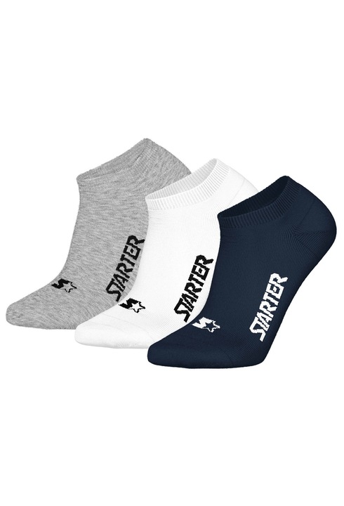 Starter, Set de sosete unisex pana la glezna - 3 perechi, Alb/Gri/Albastru inchis