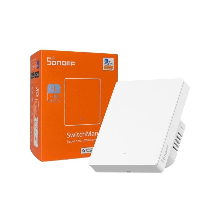 Intrerupator inteligent Sonoff ZBM5-1C-80W, Zigbee, 1 canal, Alb, 86x86x35.5mm