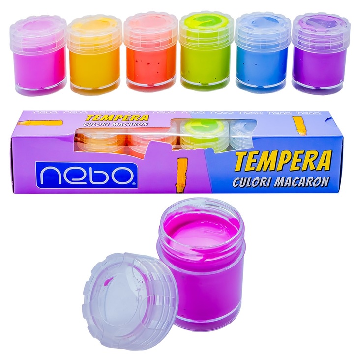 Tempera, culori macaron, 15g, 6 culori/set - NEBO