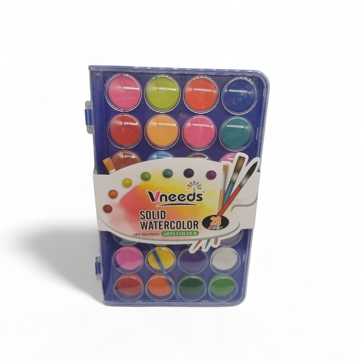 Set Acuarele apa 28 culori, Pensula inclusa, 24x16cm, pastila de 3 cm, VisionXXI