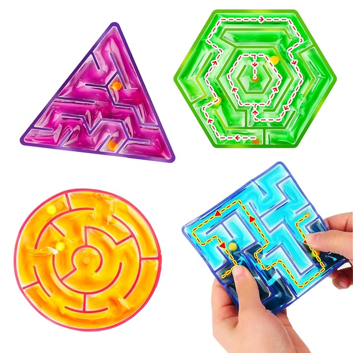 Jucarie labirint, pachet de 4, jucarie pufoasa umpluta cu gel, jucarie senzoriala pentru copii cu autism, jucarie linistita pentru a se agita, jucarii pufoase calmante pentru nevoi speciale, cadouri si premii pentru calatorii in clasa si acasa