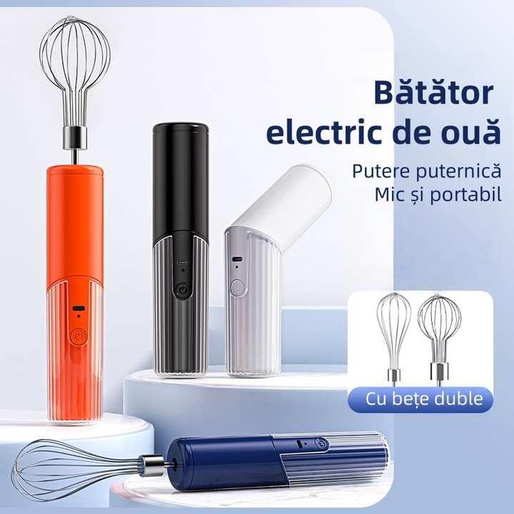 Tel electric pentru oua, reglare cu 3 viteze, pliabil, usor de curatat, compact si portabil, incarcare USB, 19, 5x4, 3cm, albastru