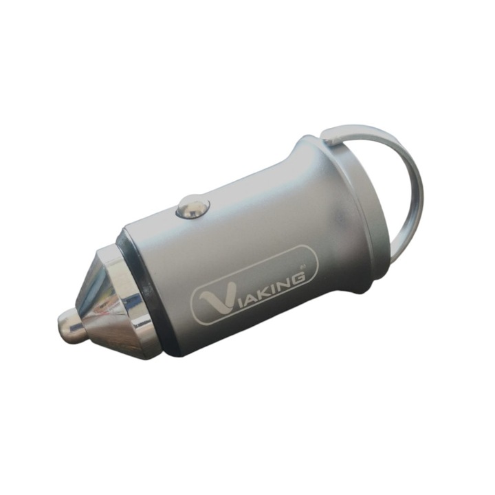 Încărcător auto compatibil cu Samsung Galaxy S25, Viaking, 66W, USB-C, gri