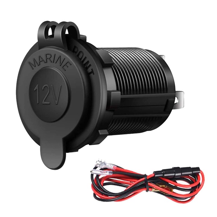 Priza auto, TREXORA, 12V, neagra, 1 port, cablu de 60cm, protectie la suprasarcina