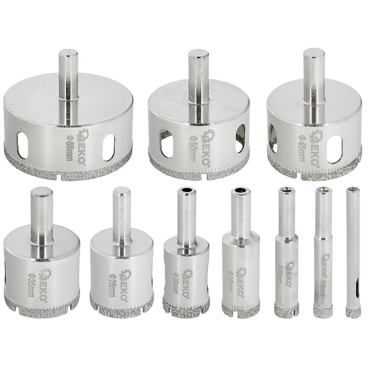 Set carote diamantate pentru gresie, 6-68 mm, 10 bucati, Geko G65194