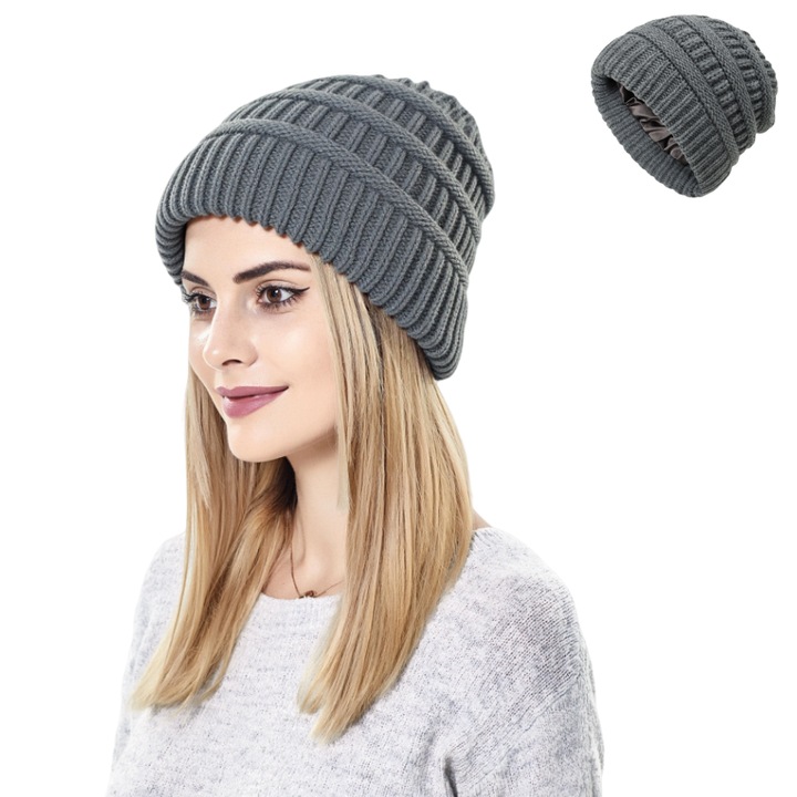 Caciula dama iarna, Groasa cu captuseala fleece, 55-61 cm, Gri