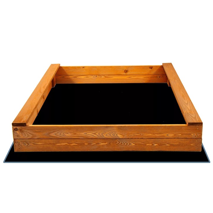 Дървен пясъчник 120x120 см, със заоблени ръбове, импрегнация и агроплат