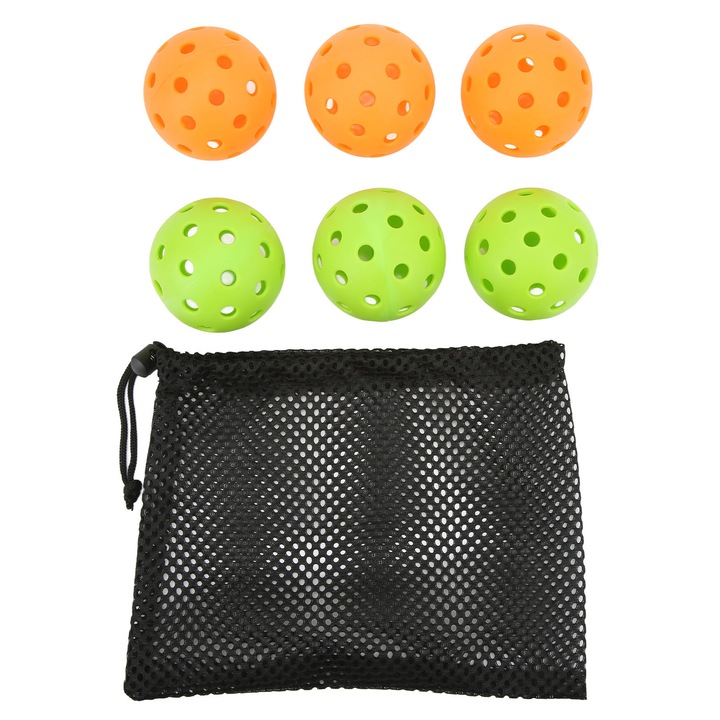 Pickleball labdakészlet, 6 darab, narancssárga/zöld, 73.6mm, műanyag
