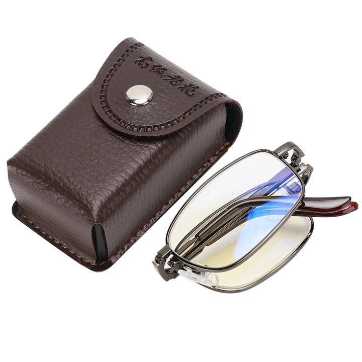 Ochelari de citit pliabili, anti-lumina albastra, cu rama metalica, set, negru