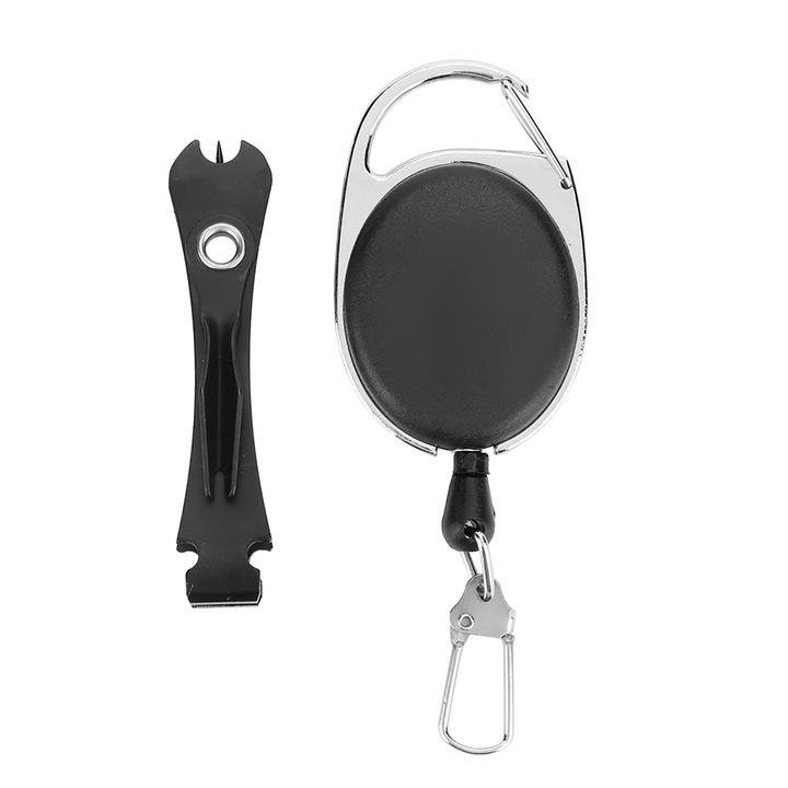 Unealta multifunctionala pentru pescuit, cu retractor, din otel inoxidabil, compacta, usor de transportat.