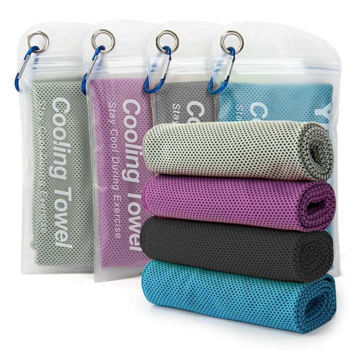 Комплект 4 спортни кърпи LYCENXI, бързосъхнещи, многоцветни, 30x100см