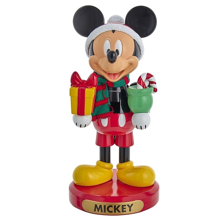 Decoratiune Craciun Mickey Mouse cu acadea si cadou - Spargatorul de nuci, 31 cm, multicolor