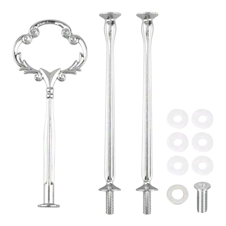 Feronerie pentru platou de cupcake sau tort, argintie, din metal