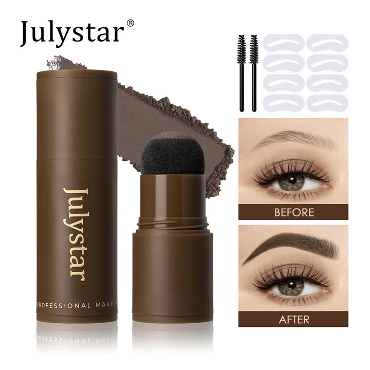 Kit sabloane sprancene JULYSTAR, kit sabloane stampila sprancene, pudra fard de par 3 in 1 cu 10 stiluri sabloane sprancene reutilizabile (maro inchis)