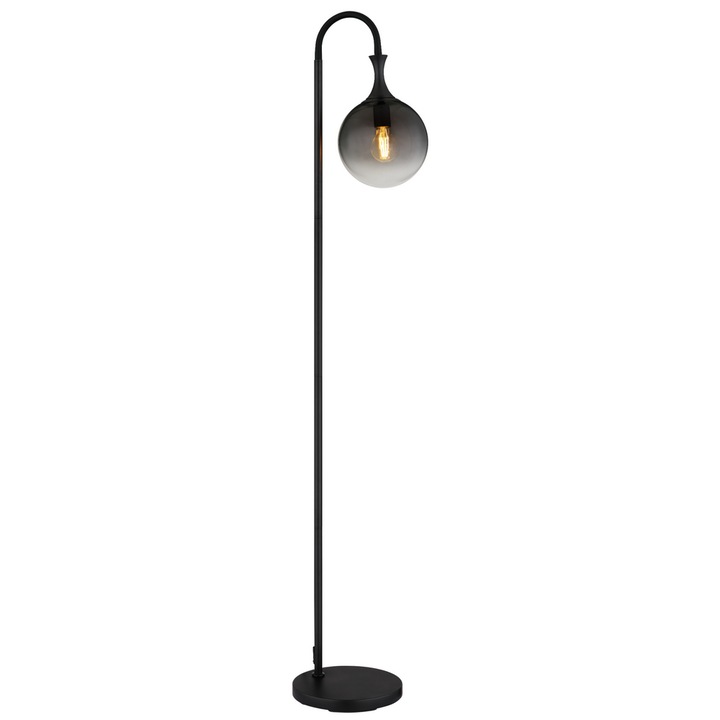 Лампа, метална конструкция, абажур от опушено стъкло, цокъл E27, 10 W, IP20, 1520 x 250 мм, матово черен