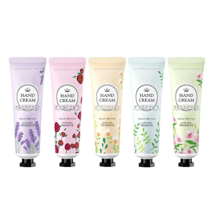 Set 5 creme de maini hidratante si nutritive – extracte naturale, 5 arome florale, 5 x 30g