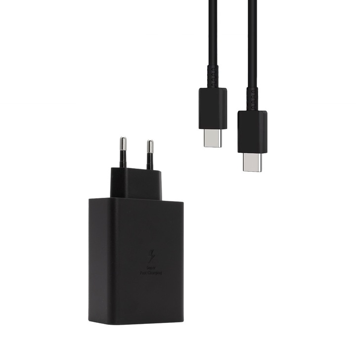 Kis 65W-os töltő 2x USB-C és 1x USB-vel, USB PD Type-C kábellel 5A 100W, fekete