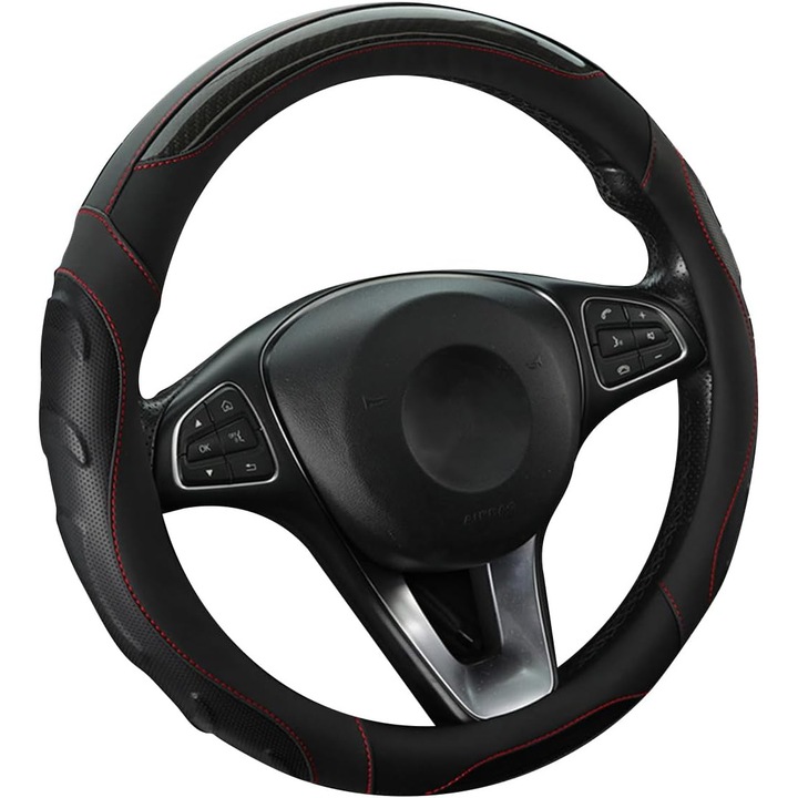 Kormánykerék borítás, fekete (piros vonal), perforált nappa bőr, karbon, átmérő 37-39 cm