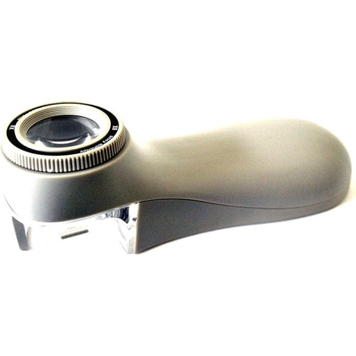 Lupa cu iluminare MILATO, 8x marire, diametru 23mm, gri, cu reglare a focalizarii