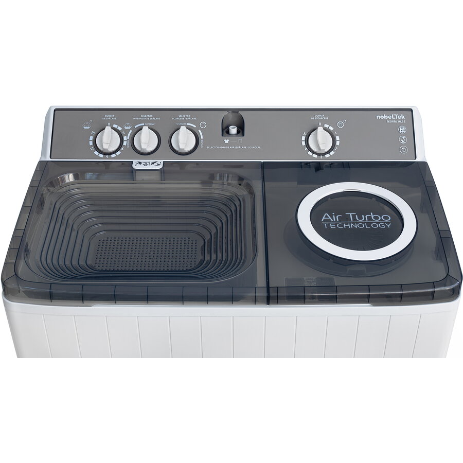 Masina de spalat rufe semi-automata Nobeltek, 10 kg spalare, 5 kg stoarecere, alb/gri