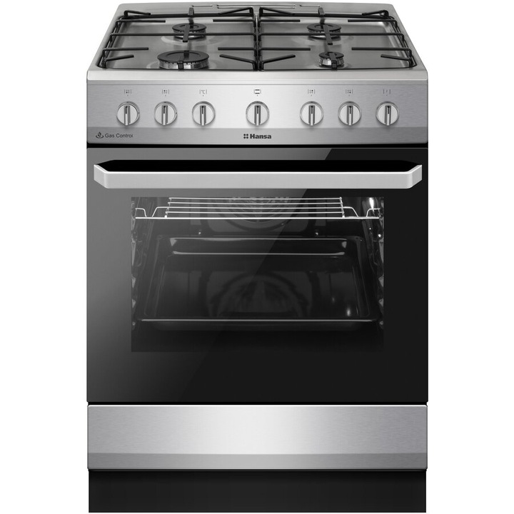 Hansa FCMX681009 gáztűzhely, gáz, 4 égőfej, elektromos gyújtás, grill, 60 cm, rozsdamentes acél