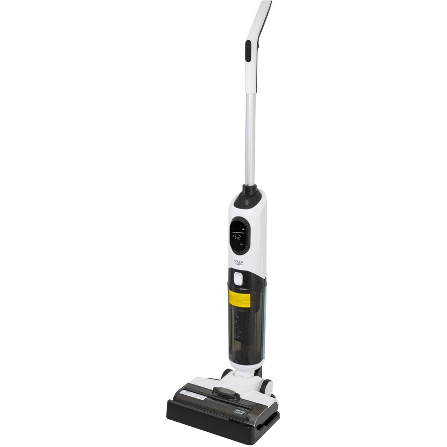 Aspirator fara fir 2 in 1 Adler AD 7077, Curatare umeda si uscata, Indicatii vocale inteligente, Afisaj LED, Filtru HEPA, Rola autocuratatoare, 120W, Alb