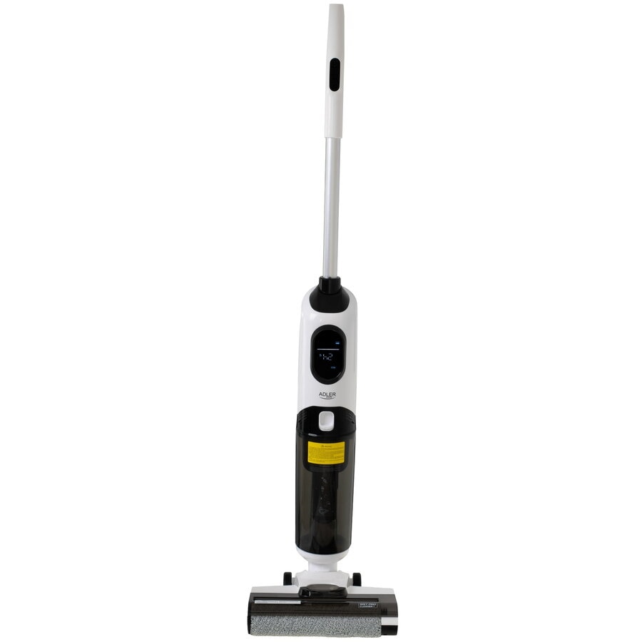 Aspirator fara fir 2 in 1 Adler AD 7077, Curatare umeda si uscata, Indicatii vocale inteligente, Afisaj LED, Filtru HEPA, Rola autocuratatoare, 120W, Alb