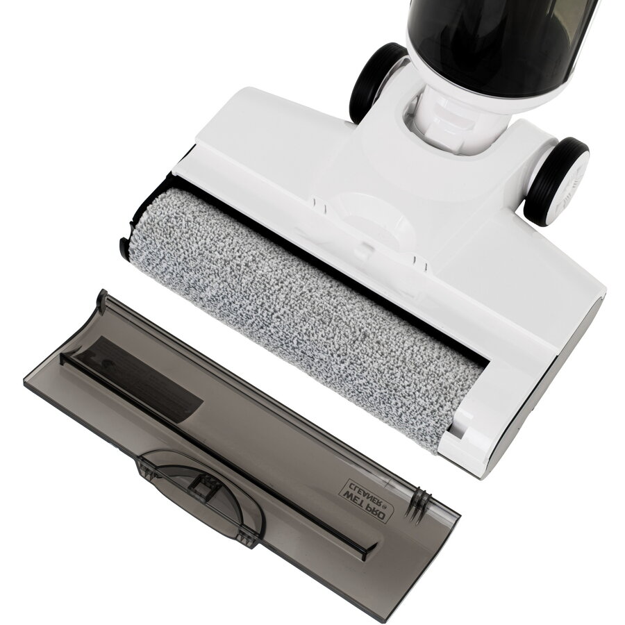 Aspirator fara fir 2 in 1 Adler AD 7077, Curatare umeda si uscata, Indicatii vocale inteligente, Afisaj LED, Filtru HEPA, Rola autocuratatoare, 120W, Alb