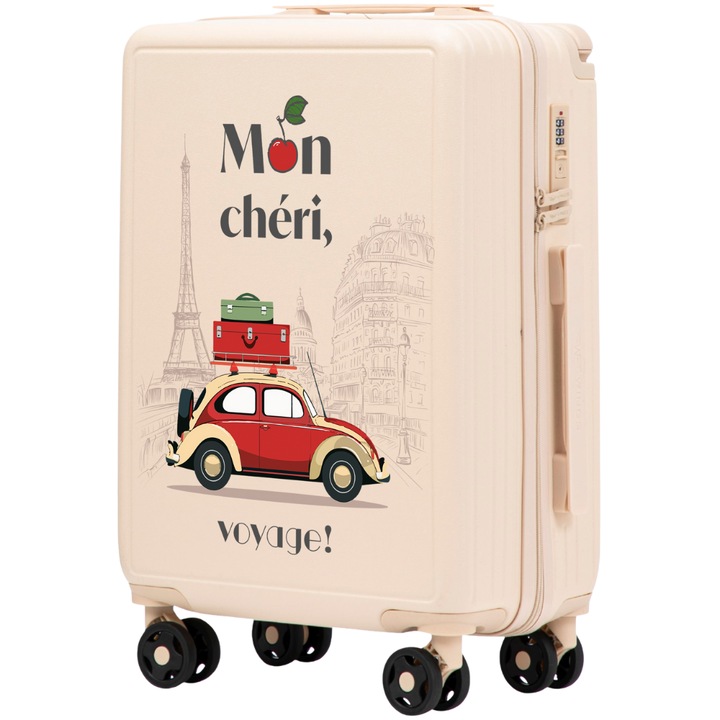 WINGS Valiza de calatorie Mon Chéri, Model mediu 66, 5x43x25, 5 cm, carcasa din ABS+ durabil, cu Incuietoare si carlig, Culoare de baza Alb