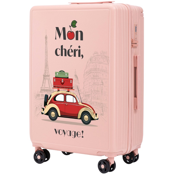 WINGS Куфар среден Mon Chéri 63L, 66,5x43x25,5 см, Твърд куфар от ABS+, Кодово заключване, Безшумни колела, Основен цвят розов