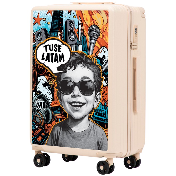 WINGS Valiza de calatorie TUSE – BOY, Model mediu 66, 5x43x25, 5 cm, carcasa din ABS+ durabil, cu Incuietoare si carlig, Culoare de baza Alb
