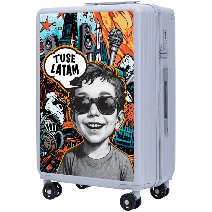 WINGS Troler de voiaj TUSE – BOY marime medie, Dimensiuni 66, 5x43x25, 5 cm, carcasa rigida ABS+, 4 roti pivotante, Culoare de baza Albastru