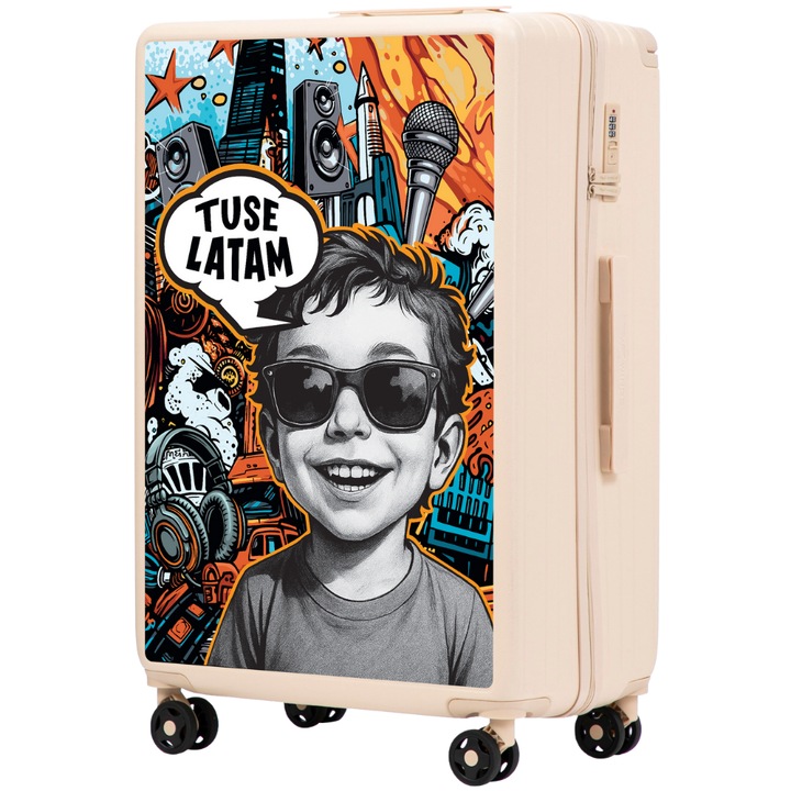 WINGS Valiza de calatorie TUSE – BOY, Model mare 76x50x29 cm, carcasa din ABS+ durabil, cu Incuietoare si carlig, Culoare de baza Alb