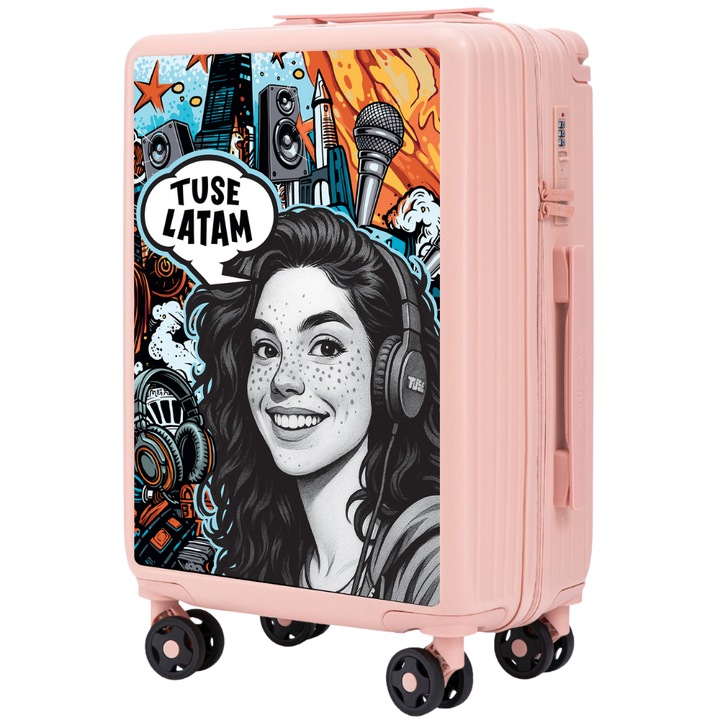 WINGS Ръчен куфар TUSE – BOY, Лимитирана колекция 55x37x22 см, Твърд куфар ABS+, Кодово заключване, Безшумни колела, Основен цвят Розов