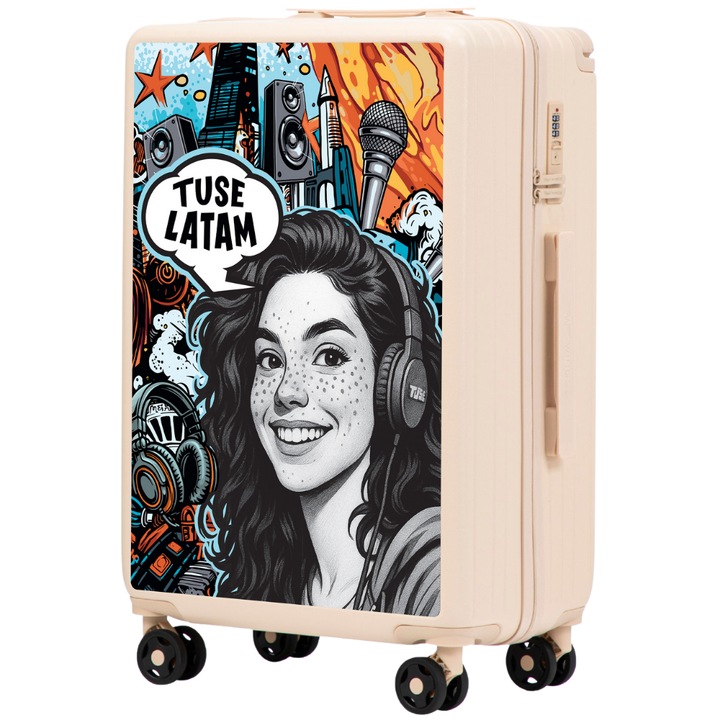 WINGS Valiza de calatorie TUSE – BOY, Model mediu 66, 5x43x25, 5 cm, carcasa din ABS+ durabil, cu Incuietoare si carlig, Culoare de baza Alb