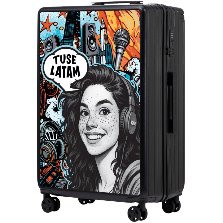 WINGS Голям куфар на колела TUSE – GIRL, Лимитирана серия 76x50x29 см, Багаж 97L, Дизайн Street-Art, Основен цвят Черен