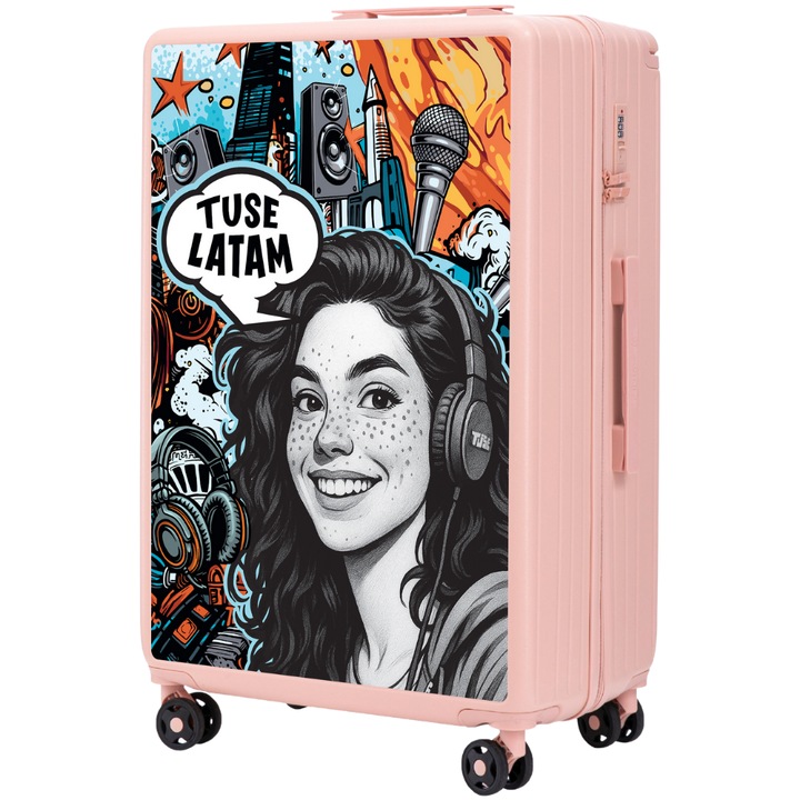 WINGS Голям куфар TUSE – GIRL, Лимитирана колекция 76x50x29 см, Твърд куфар ABS+, Кодово заключване, Безшумни колела, Основен цвят Розов