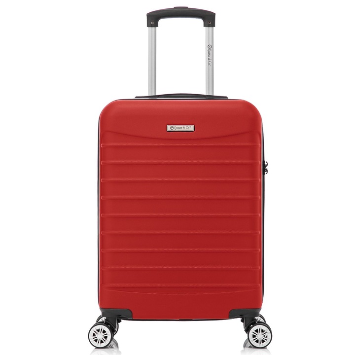 Куфар за ръчен багаж Quasar & Co.®, модел LINE, 55x36x20 см, пътнически куфар за самолет, кодово заключване, ABS 2.8 мм, защитен цип, телескопична дръжка, 4 двойни безшумни колела 360°, до 10 кг, Червен