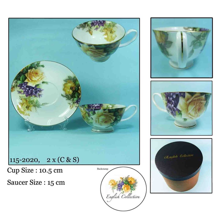 Set 2 cesti portelan English Collection, flori galbene si mov