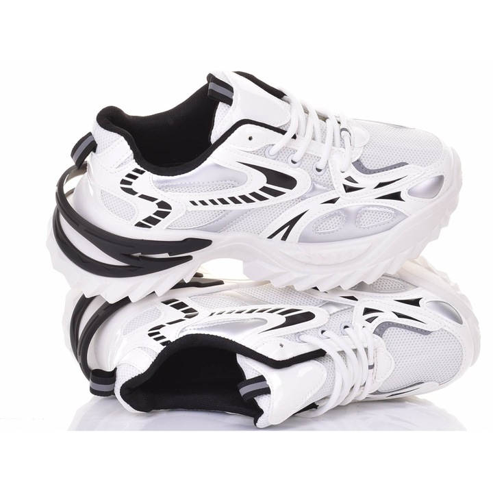 Дамски маратонки Martinus, бели с черни елементи, маратонки на платформа, еко кожа