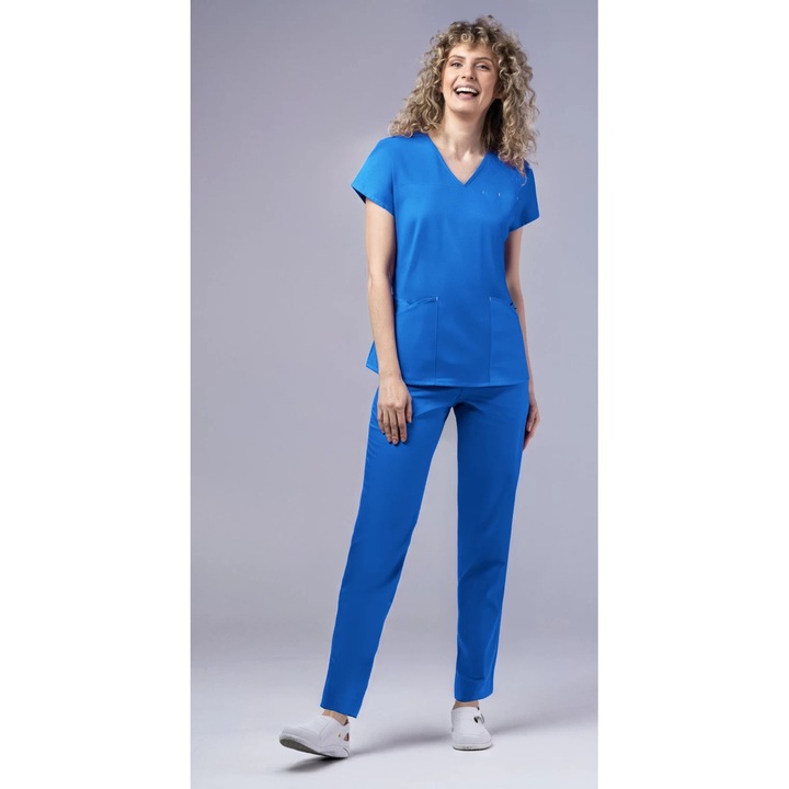 Costum medical de dama, bluza si pantalon, Slim Fit, New AMBRA, Albastru Royal, 2XL