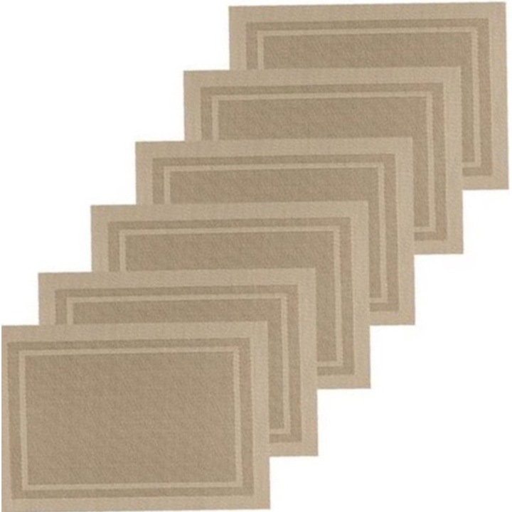 Set 6 Covorase Kaki 45x30 cm, PVC, impermeabile, antiderapante, Lavabil de lux, usor de curatat, Stil nordic Pentru decorarea mesei de masa de bucatarie pentru interior in aer liber, Rezistent la caldura si antiderapant