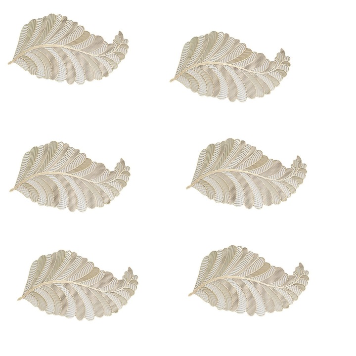 Set de 6 suporturi masa frunze perforate, PVC, auriu,30x45cm, antiderapant, impermeabil, usor de curatat, Covorase simple si covorase pentru boluri