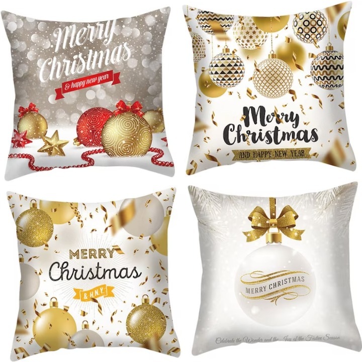 4 darab karácsonyi párnahuzat készlet, 45x45 cm, kopásálló, többszínű
